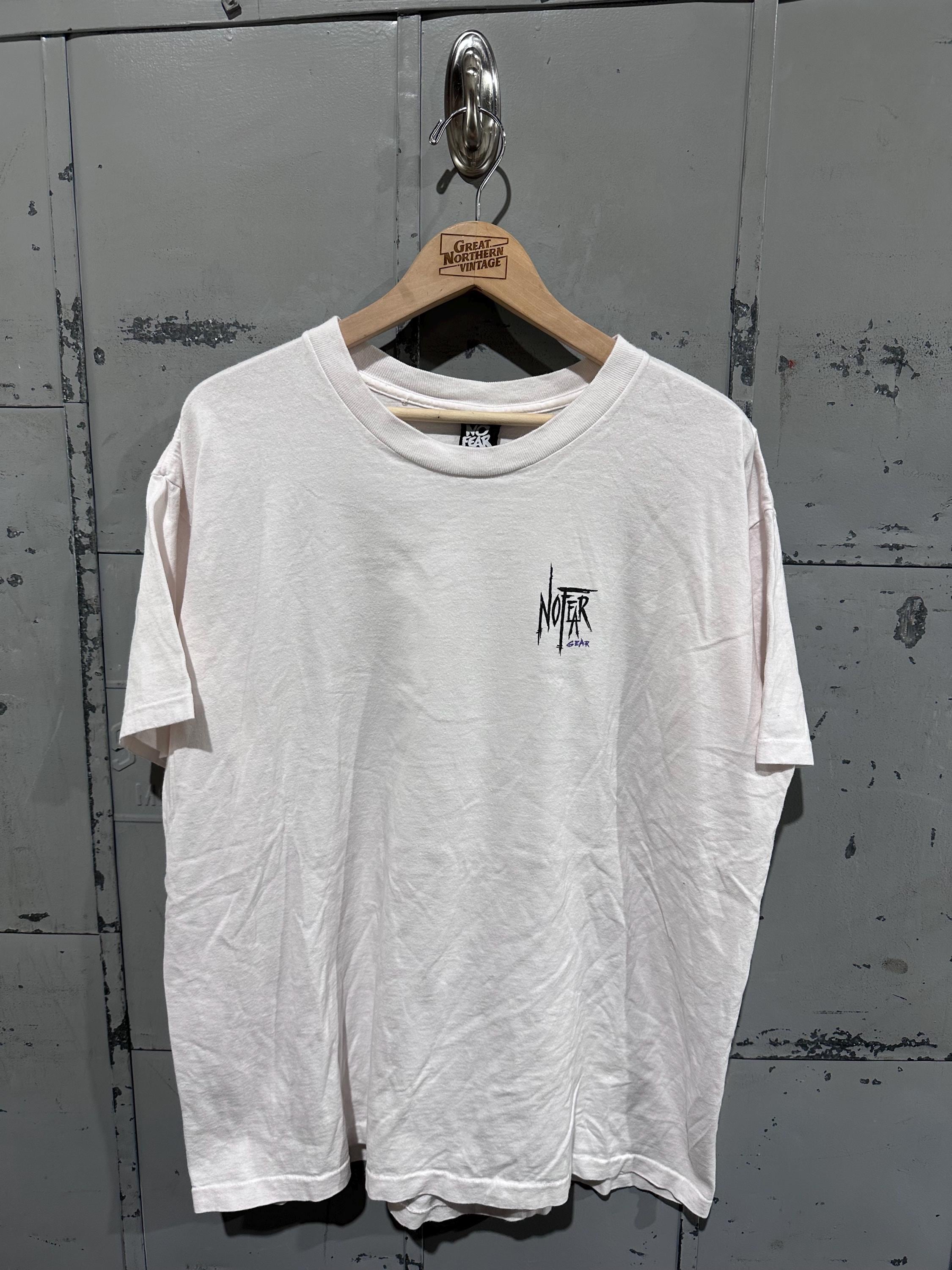 T-shirt Vintage No Fear – Années 90, Taille XL, Blanc, Col Sport – État Parfait
