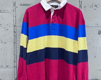 Vintage 90s LL Bean Polo Rugby Shirt Longsleeve Multicolor Made in