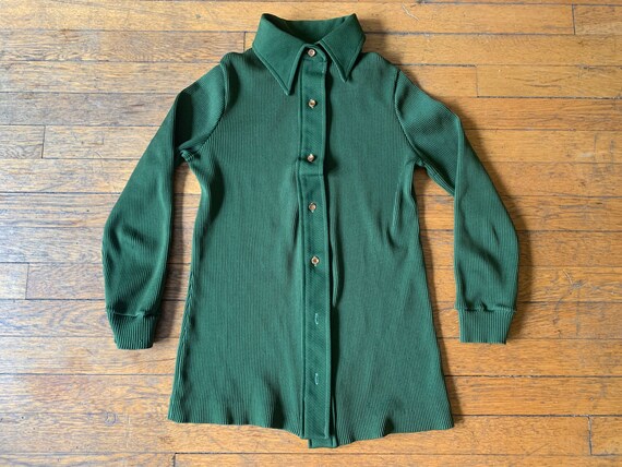 70s Stage 7 Ribbed Button Up Chartreuse Shirt - image 1