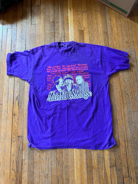 90's Three Stooges Tshirt Men’s XL Purple TV Promo - image 1