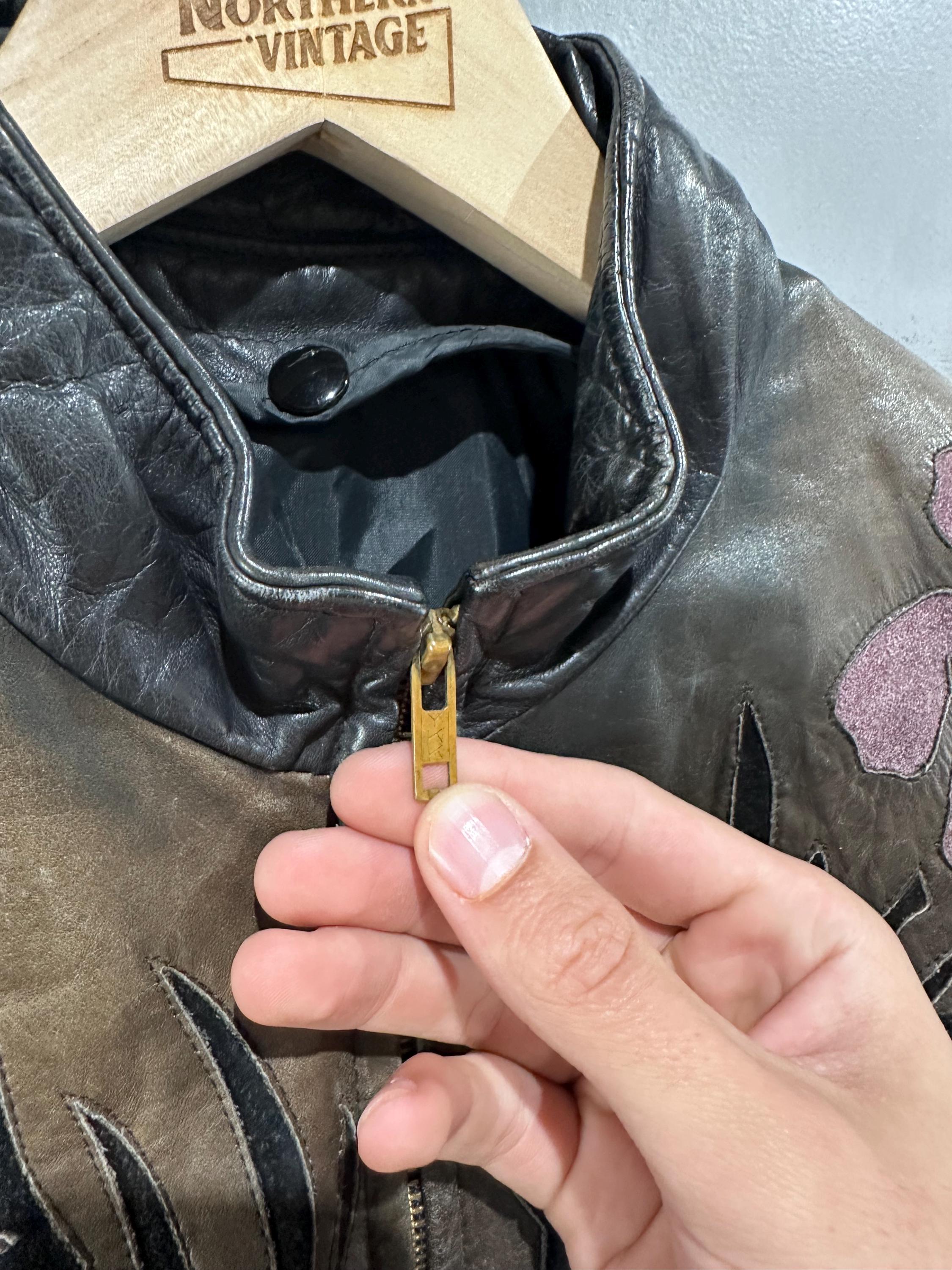 Vintage 90s Detailed Two Tone Western Cowboy Biker Leather Zip up