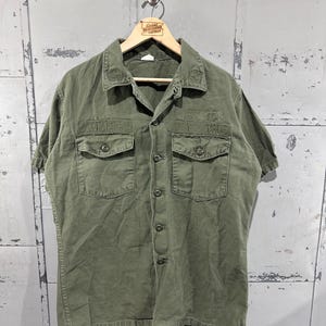 70&#39;s OG-107 Fatigue Button Up Shirt- Vietnam War(Army Green) Army Short Sleeve Blank Large