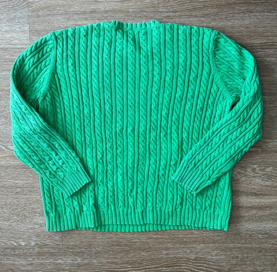 Vintage Ralph Lauren Spring Green Cable Knit Sweater Womens XL Etsy