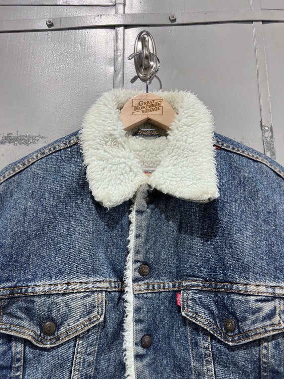 Levi’s trucker Sherpa jacket light wash distressed - image 2