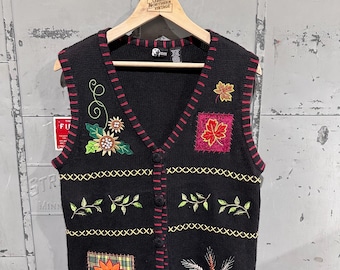 Maglione gilet lavorato a maglia vintage anni '90, modello natalizio, per Halloween, carino, Ringraziamento, autunno, all'aperto, nonna, brutta immagine, taglia media