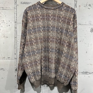 XXL 80s Vintage Crewneck Sweater tricots st raphael Abstract Pattern Casual Preppy Style 1980s Fashion Multi Color Knit Sweater