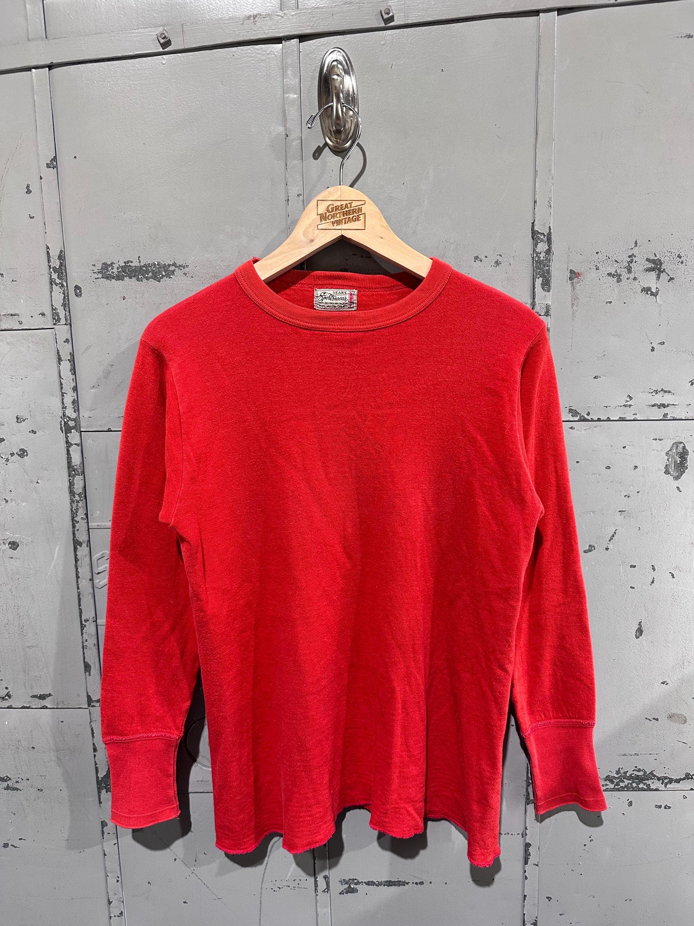 トップス 60s Sears vintage Thermal Shirt True Vintage 60s Sears Sportswear Brand Cherry Red Thermal Cotton