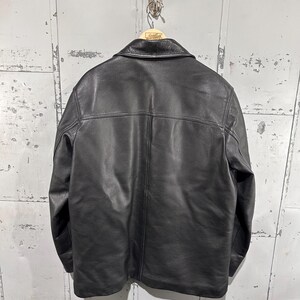 Vintage 90s J.Crew Black Label Leather Wool Lined Classy Pullover Worn In Leather Jacket Large image 9