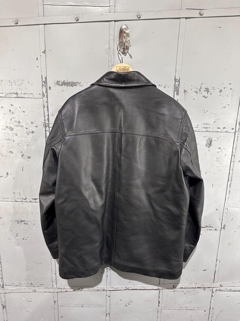 Vintage 90s J.Crew Black Label Leather Wool Lined Classy Pullover Worn In Leather Jacket Large image 9