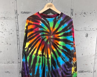 Vintage 90s Tie Dye Distressed Psychedelic Greateful Dead Style Vibrant Hippie Long Sleeve Shirt Medium