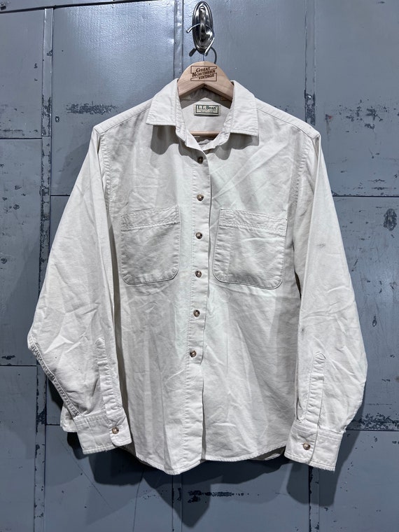 80s, Large LL Bean beige  Cotton Shirt Flannel Ove