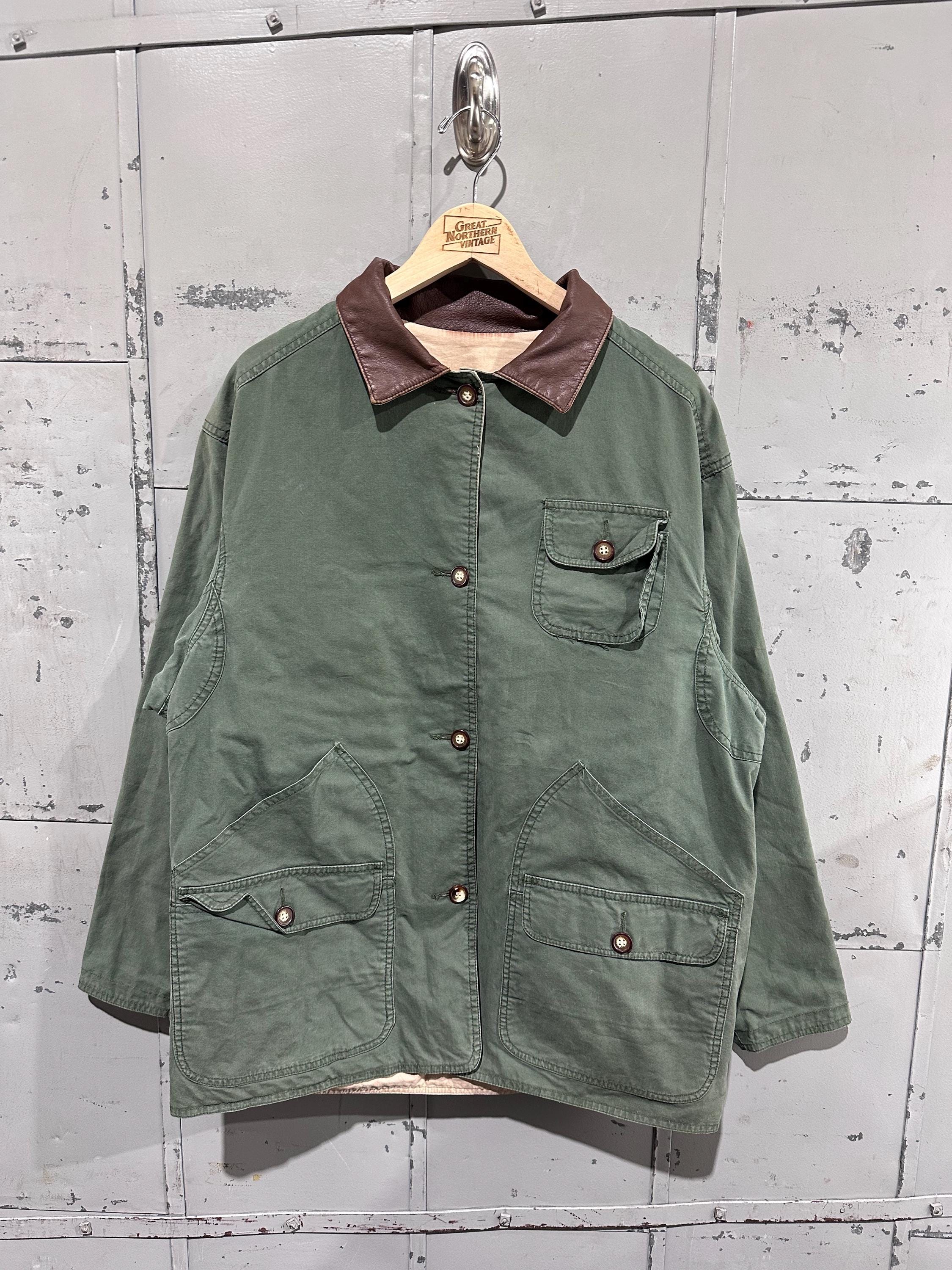 Vintage 90s Earth Tone Forest Green and Beige Reversable Chore