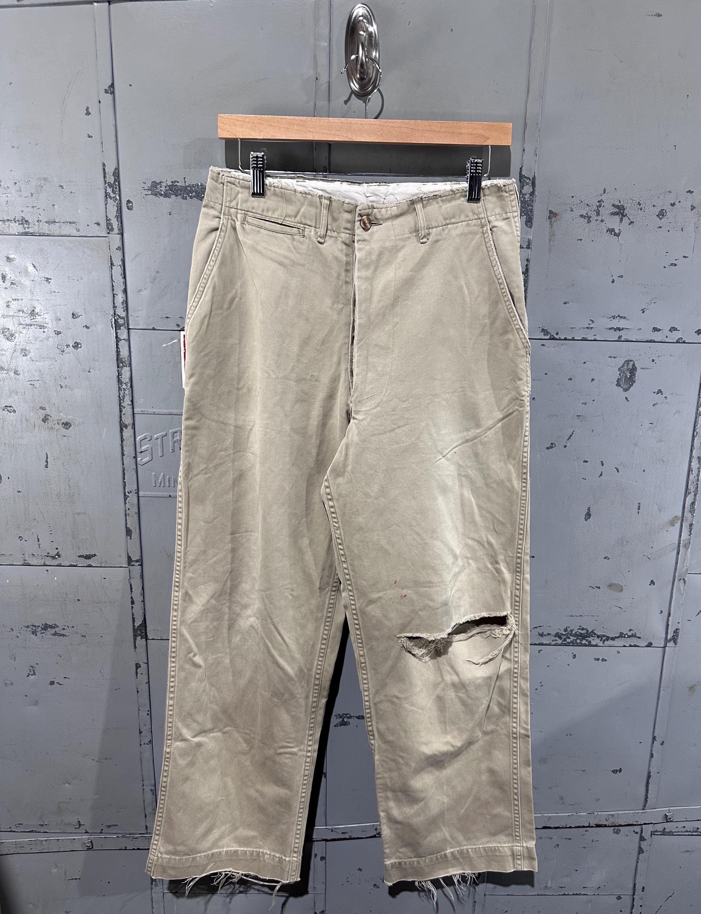 Vintage 1940's Distressed US Army Chinos Americana Military Button