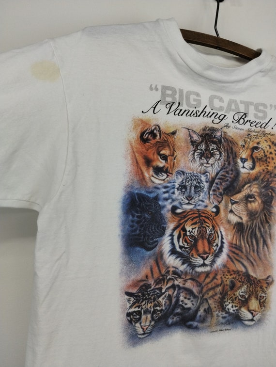 L 90s Hanes Big Cats Art Collage T-Shirt Cotton W… - image 3