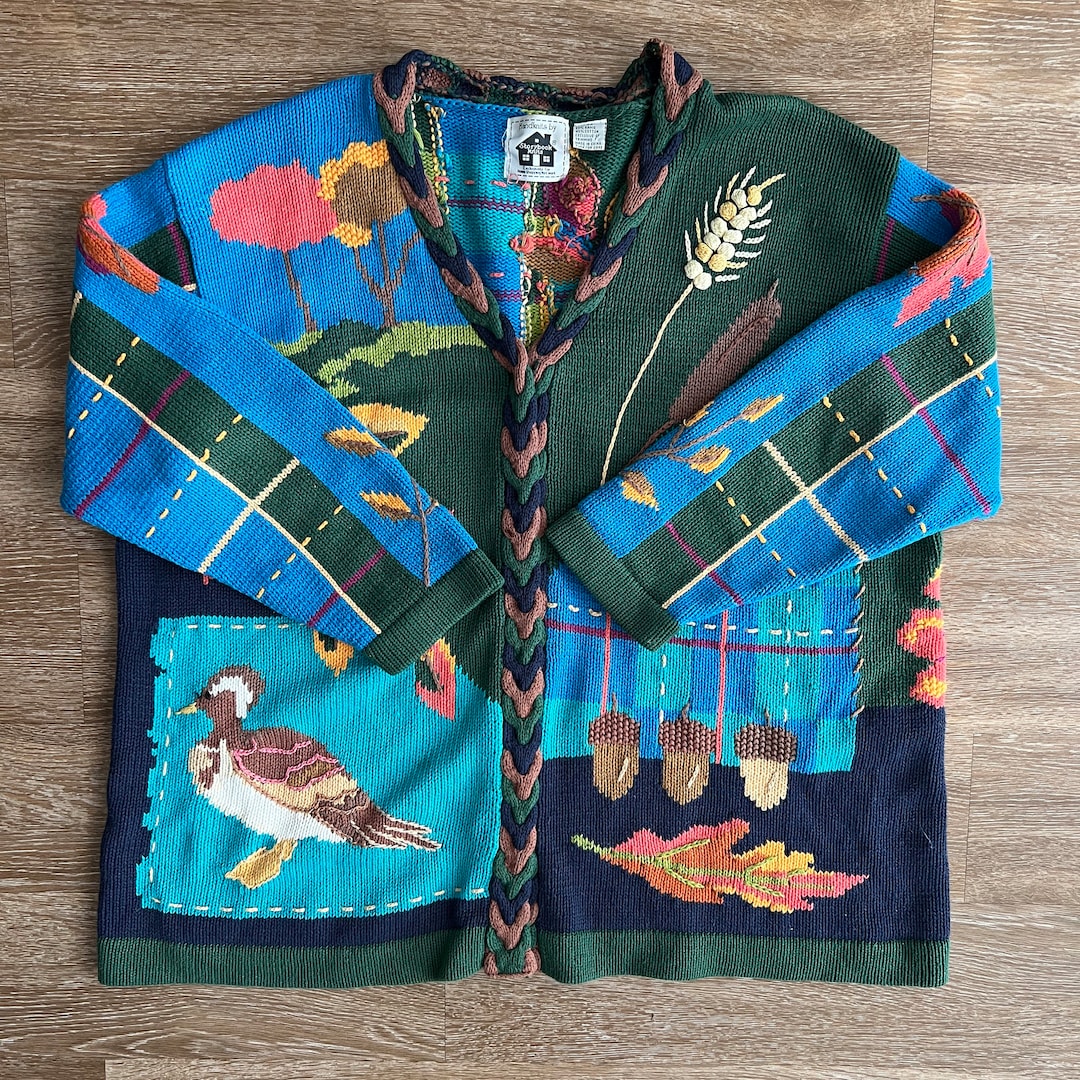 90s Storybook Knits Nature Scene Cardigan Sweater Womens 3X Etsy