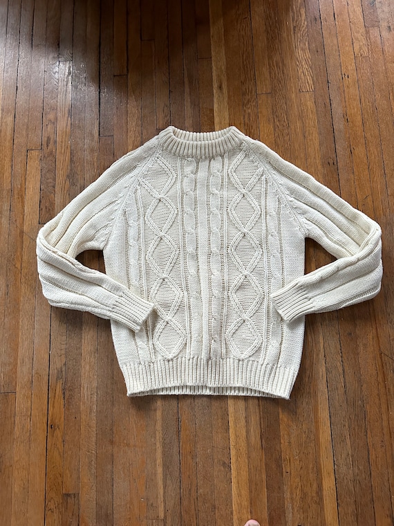 Vintage 70s Sweater Cable Knit Sigello White Size… - image 1