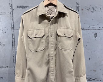 1950s Beige Rayon Gabardine Button-up Shirt | 14 - 32 | MANHATTAN