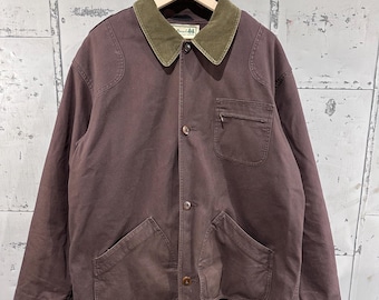 Vintage LL Bean Barn Jacket Coat Brown Flannel lined Chore Jacket Corduroy Collar XL Tall Hunting