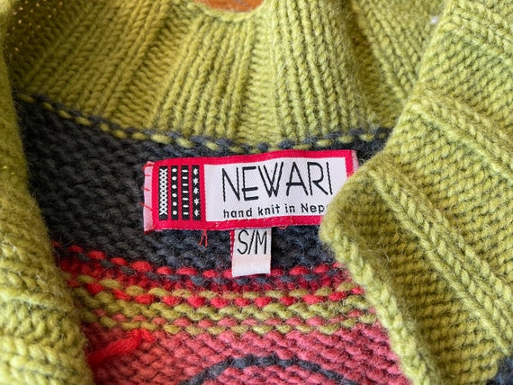 Vintage Newari Hand-Knit in Nepal Wool Button-Up … - image 5
