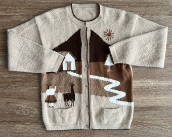 80’s Alpaca Mountain Scene Cashmere Cardigan Sweater
