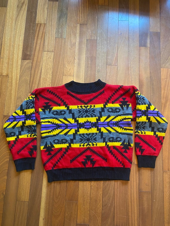 80’s avon aztec sweater womens large colorful