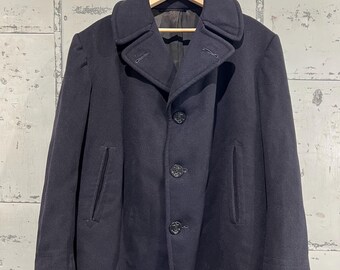 Vintage 40's WWII Military Kersey Wool USN US Navy Peacoat Officer