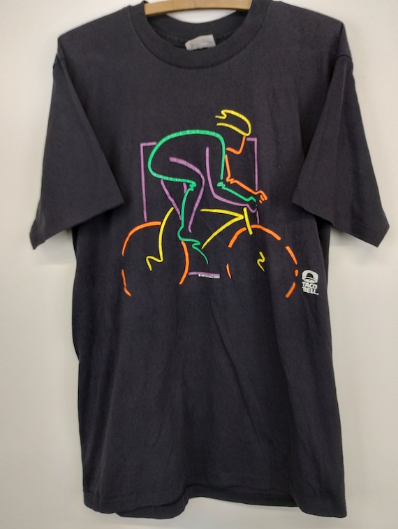 L 90s Hanes Taco Bell Cycling T-Shirt Black 50/50… - image 1