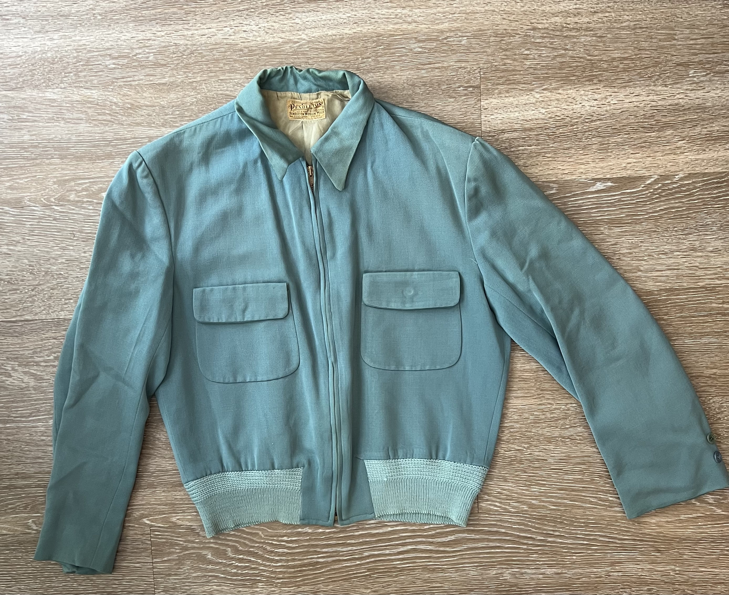 40's Sage Pendleton Zip up Ricky Jacket Wool Gabardine - Etsy
