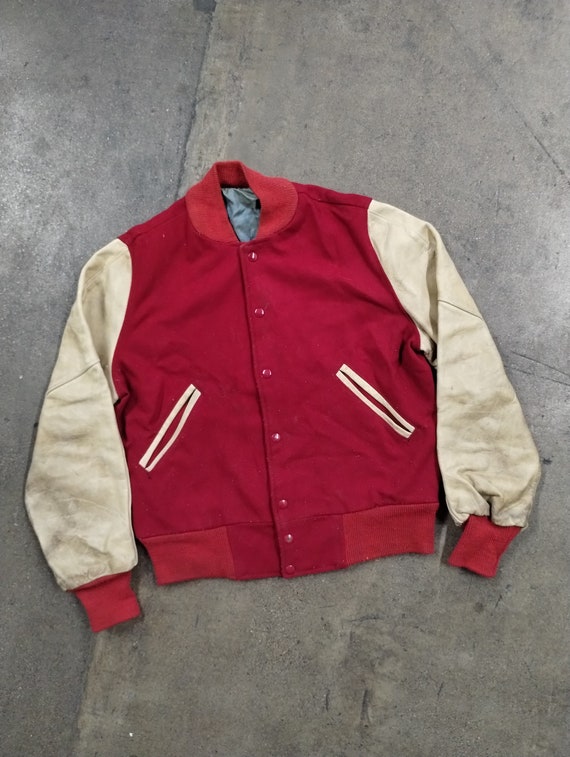 M 60s Varsity Wool Jacket Red White 1960s 1950s Me