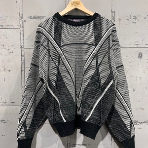 XL 80s  Crewneck Sweater Barnaby abstract Pattern Basic Essential Streetwear Casual Preppy Style Multi Color Knit Sweater size xL