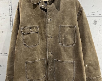 XXL 90s Carhartt Chore jacket workwear jacket Faded brown canvas distressed chore jacket streetwear blanket lined