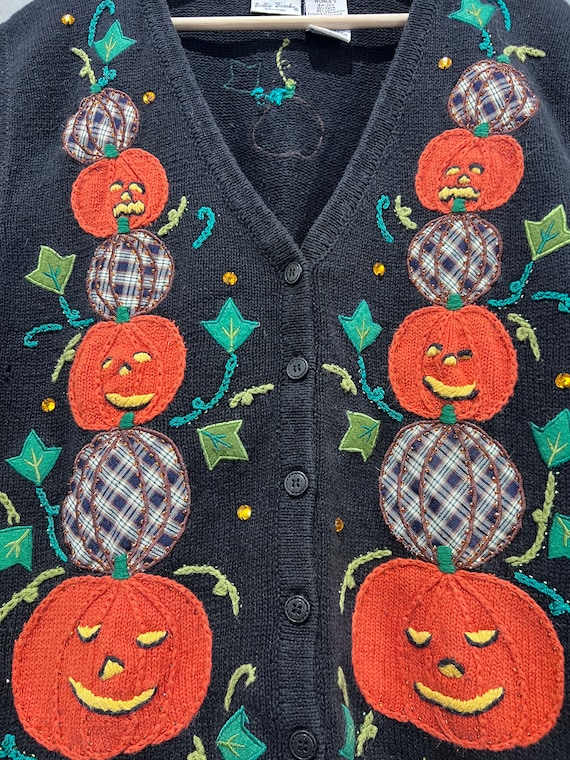 90s Halloween pumpkin  picture Knit vest Sweater … - image 3