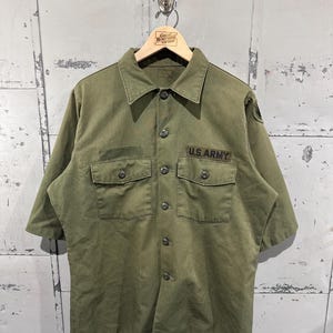 Vintage 70&#39;s OG-507 Fatigue Button Up Shirt Vietnam War Army Green Short Sleeve Large