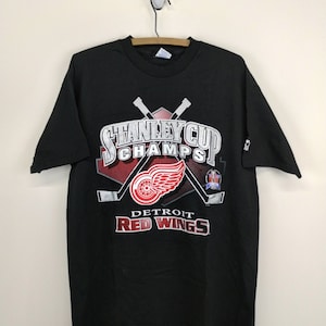 L 90’s Starter Detroit Red Wings Stanley Cup Champs Black T-Shirt Cotton 1990s 1980s NHL Hockey