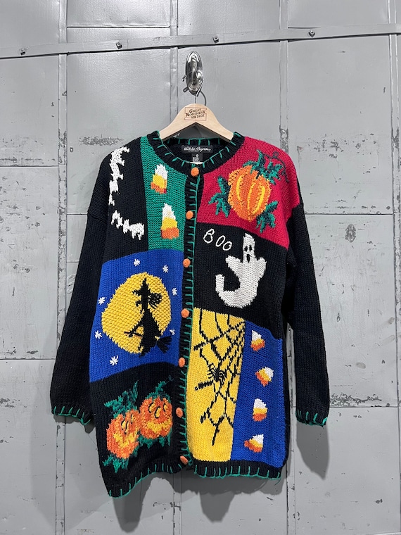 90s Halloween picture Knit Cardigan Sweater Fall O