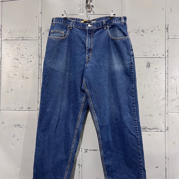 90s Levi’s Silver Tab Distressed baggy Dark Denim Jeans paint