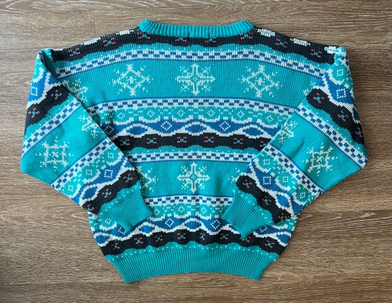 Vintage Retro Turquoise Striped Sweater Women’s L… - image 4