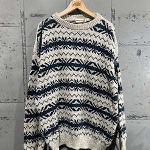 XL 90s Geometric Crewneck sweater striped multicolor knit sweater size XL cotton knit chunky field master brand heavy