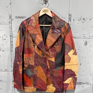 True Vintage 70s Scalloped Fishscale Multicolored Hippie Patchwork Blazer Leather Jacket Small-Medium