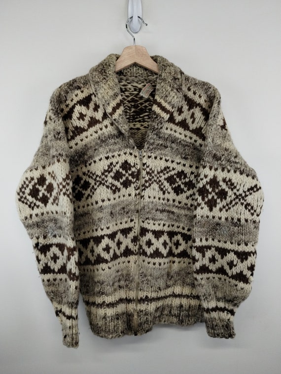 S 50s Darwin's Cowichan Indian Knit Zip-Up Cardig… - image 1