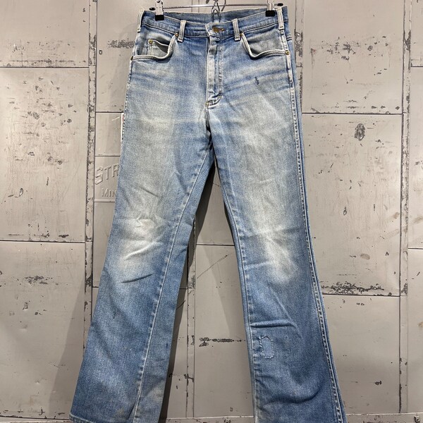 70s Lee Denim  Bell Bottom Flare Blue Jeans distressed