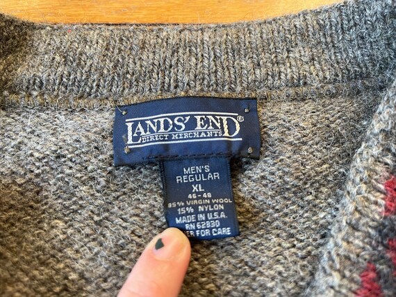 Vintage Virgin Wool Nordic Gray Land’s End V-Neck… - image 5