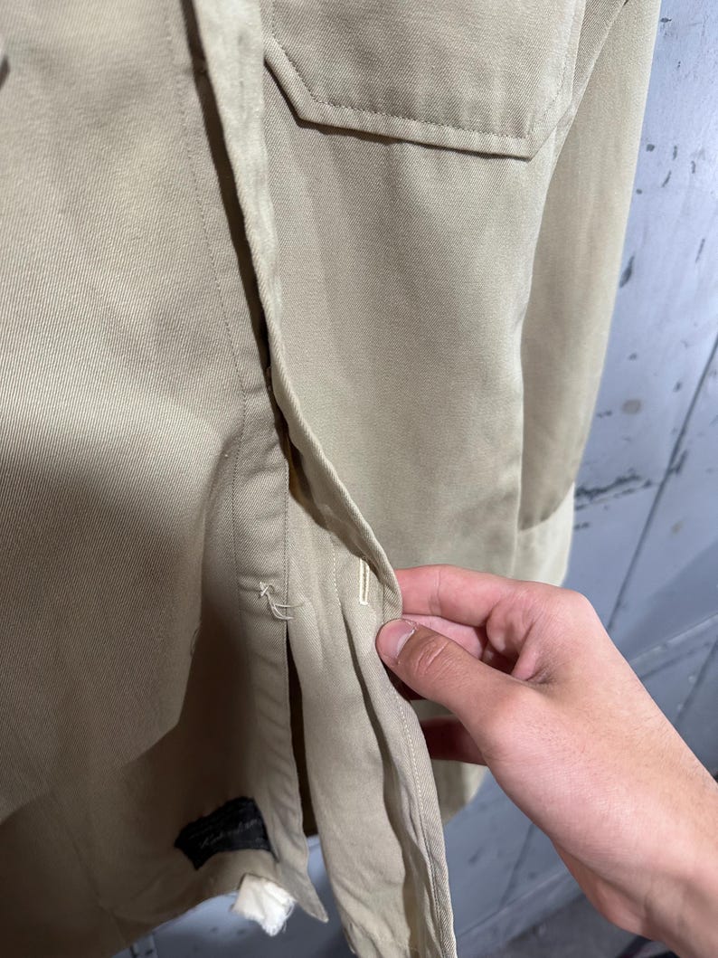 True Vintage 50-tals Lautersteins märke Gabardin militär officersuniform jordfärgad beige skjorta med knappar bild 9