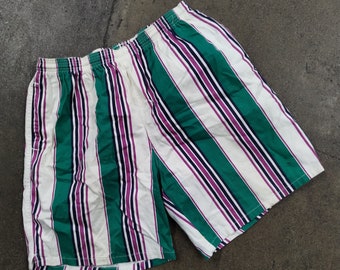 28 90s St. John&#39;s Bay Shorts listrados Calças risca de giz ao ar livre Shorts de streetwear fofos desbotados papai grelhar