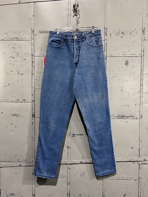 80s, 28x29 high waisted tapered guess blue jeans