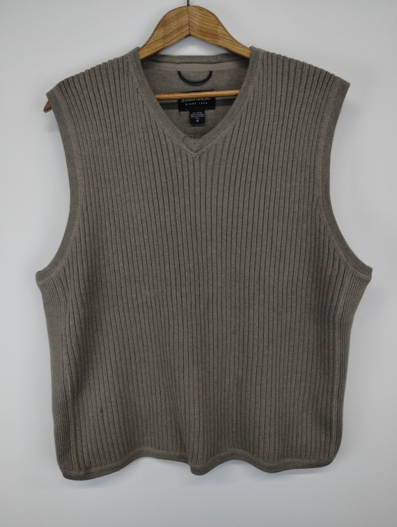 M 90s Eddie Bauer Tan Cardigan Vest Knit Sweater … - image 1
