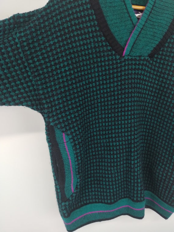 L 80s Espirit Sports Shawl Collar Green Knit Swea… - image 3