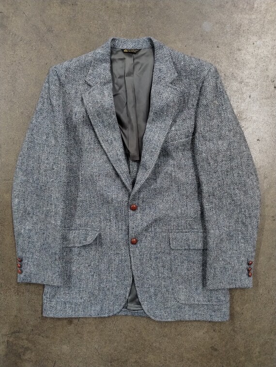 M 80s Harris Tweed Blazer Wool 1980s Jacket Suit Office Cute Coat