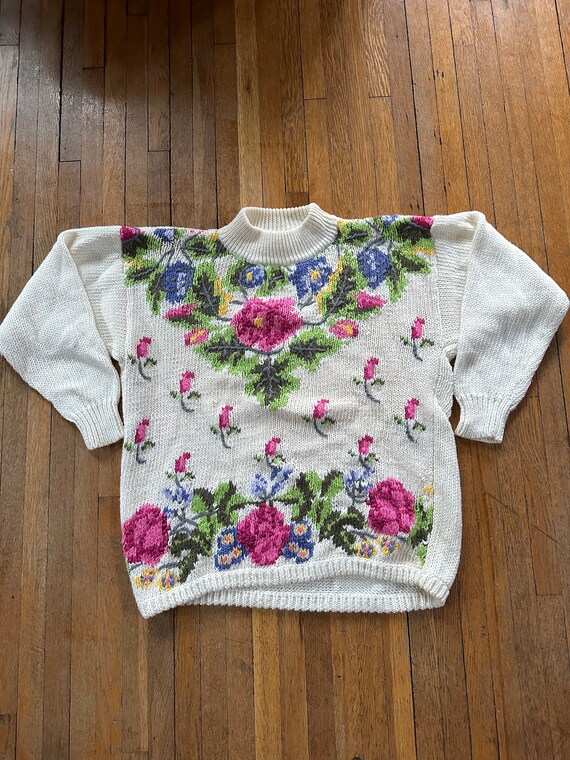 Vintage Floral Sweater Pattern Knit Colorful Flowe