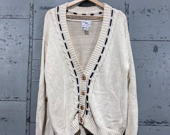 Pull cardigan M des années 80, couleur marron beige, grosse maille torsadée dans les tons de terre, sport ltd, grand-mère